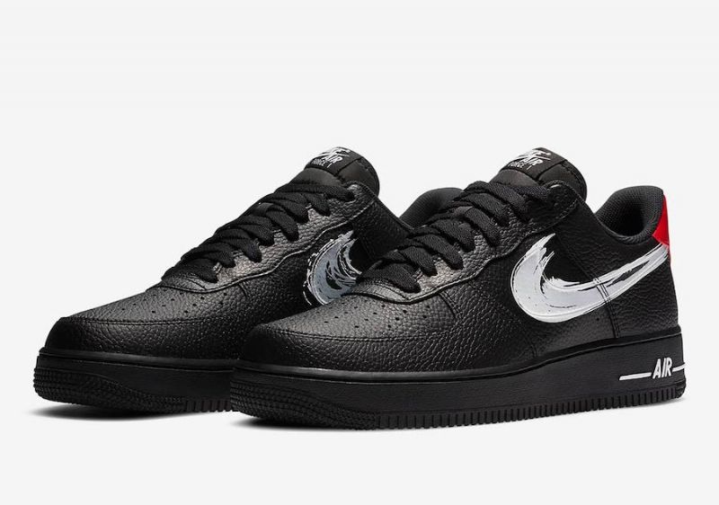Nike Air Force 1 Brushstroke Swoosh Férfi / Női Alkalmi Fekete / Fehér / Egyetemi Piros