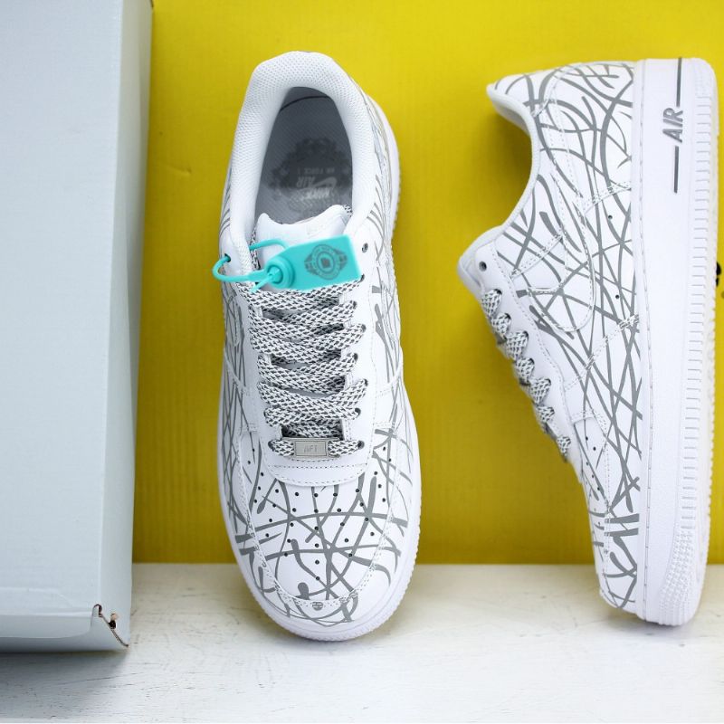 Nike Air Force1 Low 07 Af1 Férfi/női Alkalmi Fehér Ezüst Fényű