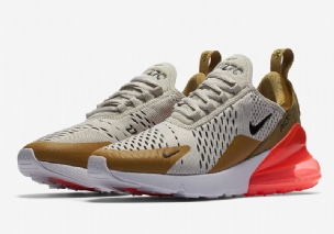 Nike Air Max 270 Lapos Arany Női Futó Repülés / Fekete-világos Csont-fehér-forró Ütés