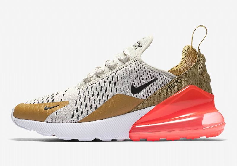 Nike Air Max 270 Lapos Arany Női Futó Repülés / Fekete-világos Csont-fehér-forró Ütés