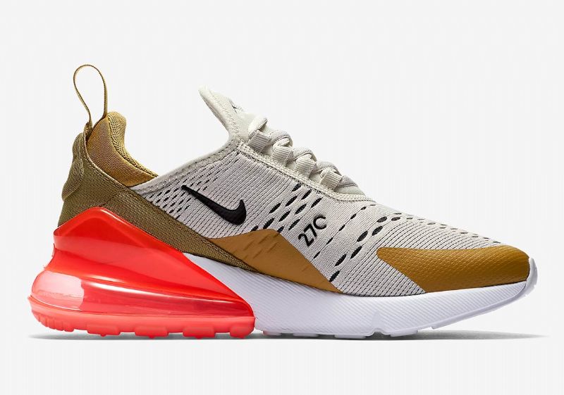Nike Air Max 270 Lapos Arany Női Futó Repülés / Fekete-világos Csont-fehér-forró Ütés