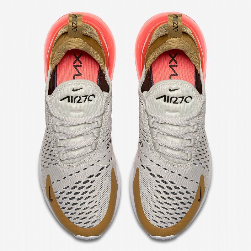 Nike Air Max 270 Lapos Arany Női Futó Repülés / Fekete-világos Csont-fehér-forró Ütés