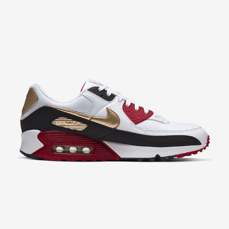 Nike Air Max 90 Essential Férfi/női Alkalmi Fehér Metál Arany Fekete