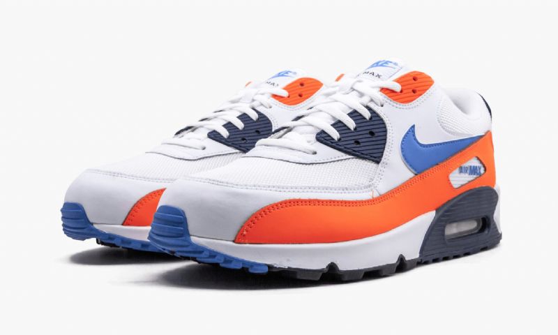 Nike Air Max 90 Essential Férfi / Női Alkalmi Fehér / Teljes Narancs / Éjféli Sötétkék / Fotó Kék
