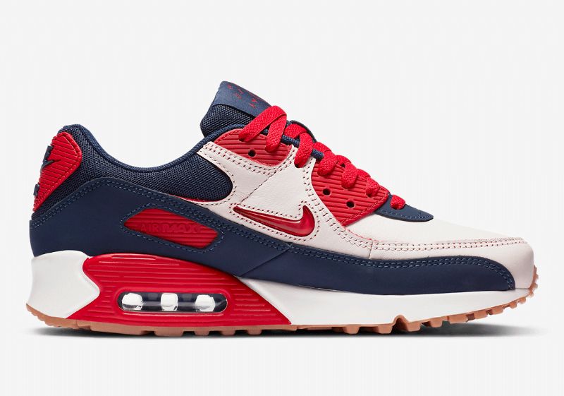 Nike Air Max 90 Jewel Otthoni Férfi / Női Alkalmi Vitorla / Egyetemi Vörös-gumi Közepes Barna