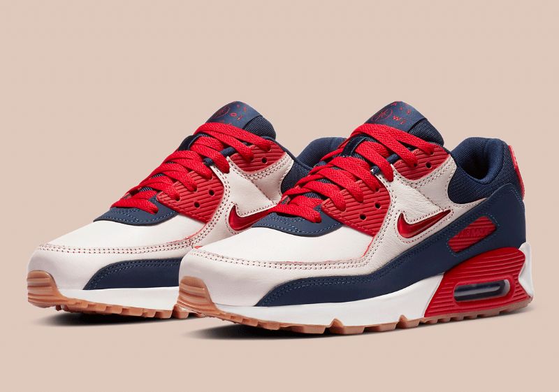 Nike Air Max 90 Jewel Otthoni Férfi / Női Alkalmi Vitorla / Egyetemi Vörös-gumi Közepes Barna