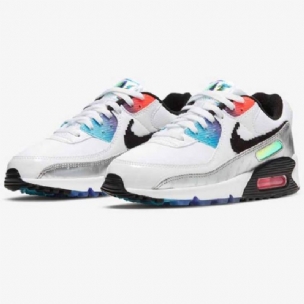 Nike Air Max 90 Jó Játékot Férfi / Női Alkalmi Fehér / Fekete-fehér-világos Bíbor-heves Lila-balti Kék