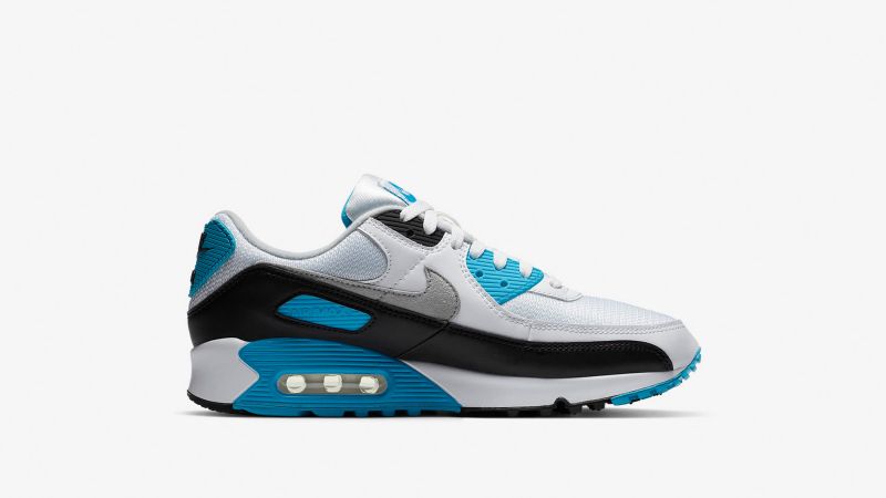 Nike Air Max 90 Lézerkék Férfi / Női Alkalmi Fehér / Fekete / Szürke Köd