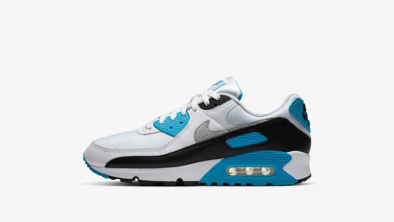 Nike Air Max 90 Lézerkék Férfi / Női Alkalmi Fehér / Fekete / Szürke Köd