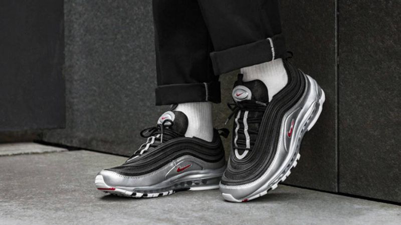 Nike Air Max 97 Ezüst Fekete Férfi / Női Futó / Varsity Piros-metál Ezüst-fehér