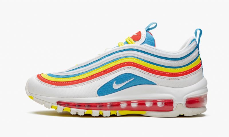 Nike Air Max 97 Gs Nyári Csomag Férfi / Női Futó Fehér / Kék Fury-opti Sárga Csapat Narancs