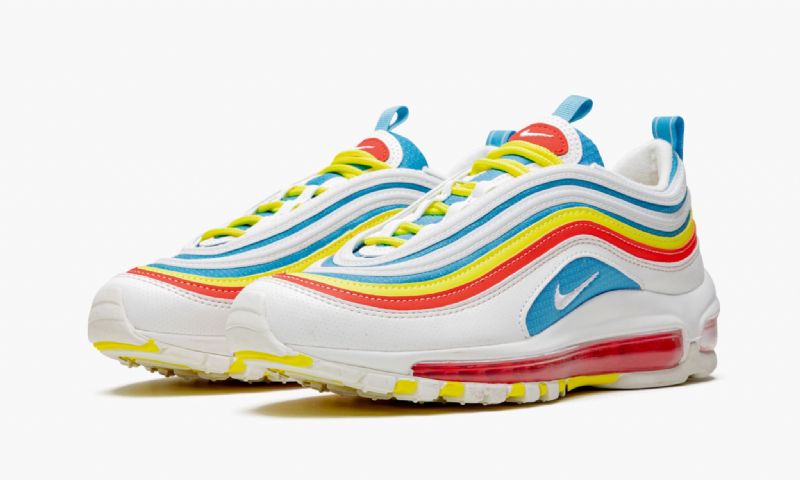Nike Air Max 97 Gs Nyári Csomag Férfi / Női Futó Fehér / Kék Fury-opti Sárga Csapat Narancs