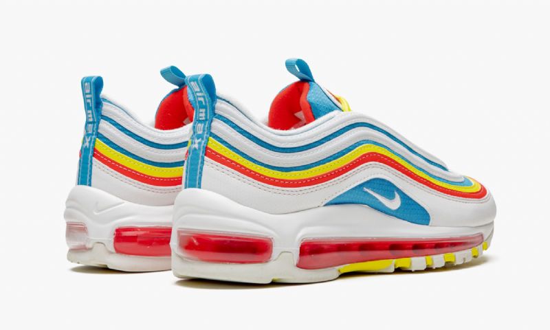 Nike Air Max 97 Gs Nyári Csomag Férfi / Női Futó Fehér / Kék Fury-opti Sárga Csapat Narancs