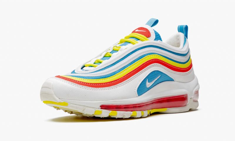 Nike Air Max 97 Gs Nyári Csomag Férfi / Női Futó Fehér / Kék Fury-opti Sárga Csapat Narancs