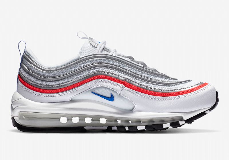 Nike Air Max 97 Keverékek Fémezüst Férfi / Női Futó Fehér / Vaku Bíbor / / Versenykék