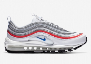 Nike Air Max 97 Keverékek Fémezüst Férfi / Női Futó Fehér / Vaku Bíbor / / Versenykék