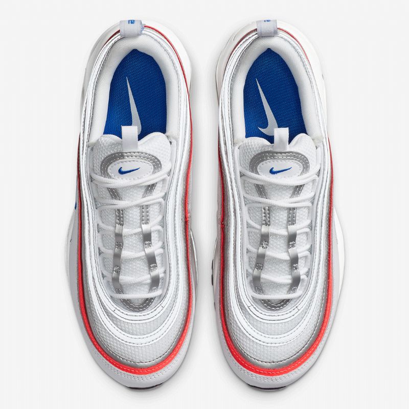 Nike Air Max 97 Keverékek Fémezüst Férfi / Női Futó Fehér / Vaku Bíbor / / Versenykék