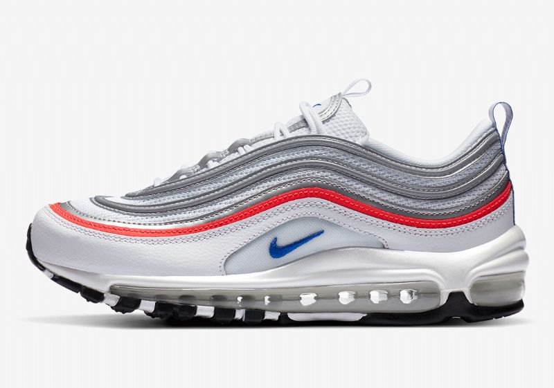Nike Air Max 97 Keverékek Fémezüst Férfi / Női Futó Fehér / Vaku Bíbor / / Versenykék