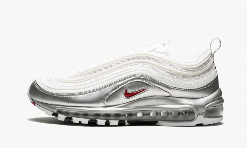 Nike Air Max 97 Qs Férfi / Női Futó Fehér / Varsity Piros-metál Ezüst-fekete