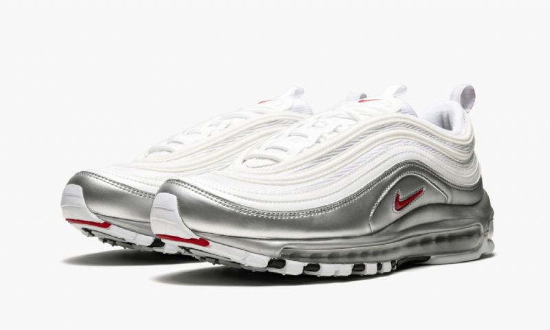 Nike Air Max 97 Qs Férfi / Női Futó Fehér / Varsity Piros-metál Ezüst-fekete