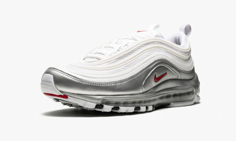 Nike Air Max 97 Qs Férfi / Női Futó Fehér / Varsity Piros-metál Ezüst-fekete