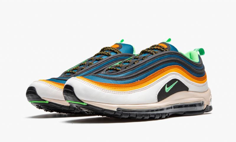 Nike Air Max 97 Zöld Abyss Férfi / Női Futó Fehér / Narancs / Sárga / / Kék / Fekete