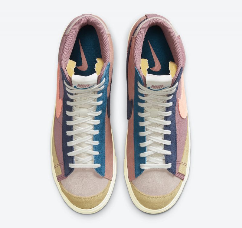 Nike Blazer Mid Suede Férfi / Női Futó Sivatagi Bogyó Piros / Mély Sötétkék-mosott Citromsárga-atomi Púder