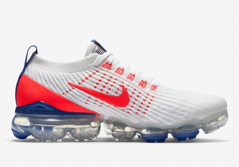 Nike Vapormax Flyknit 3 Férfi / Női Futó Fehér / Csillagászati Kék / Sötét Kén / Vaku Bíbor